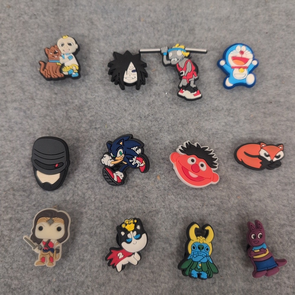 12pc Characters Shoe Charms Sonic Wonder Woman Ernie Anime Pop Culture Clog